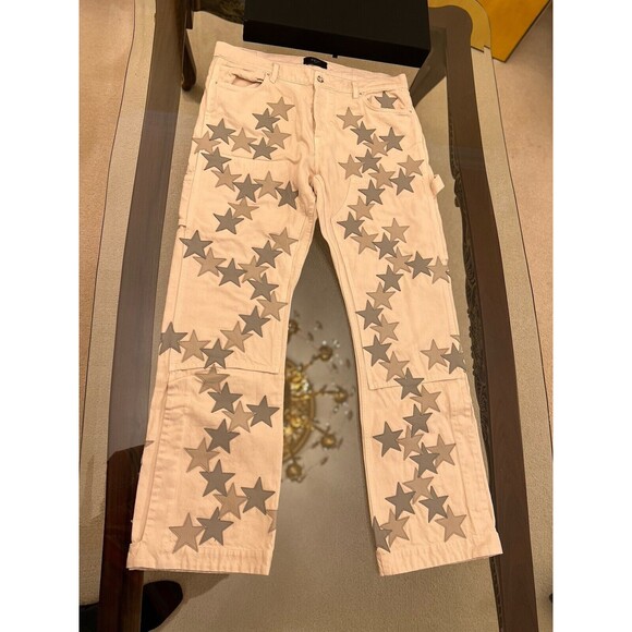 NIB Amiri Chemistry Carpenter Star Pants Jeans Alabaster Cream Sz 36 💯% Auth 🥇